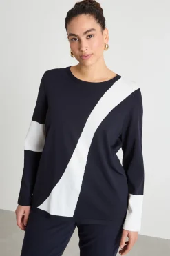 Maglia oversize con intarsi a contrasto - Blu Bianco