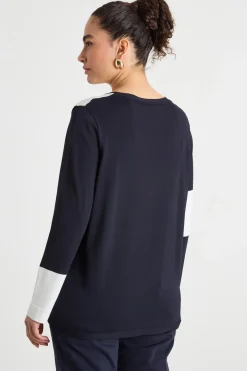 Maglia oversize con intarsi a contrasto - Blu Bianco