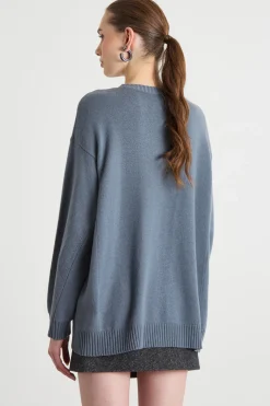 Maglia oversize con motivo floccato - Azzurro