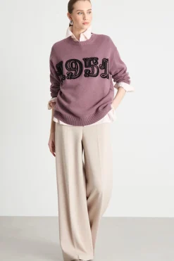 Maglia oversize con motivo floccato - Lilla