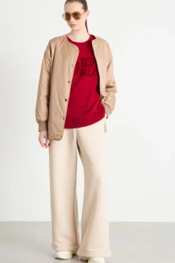 Maglia oversize con motivo floccato - Rosso