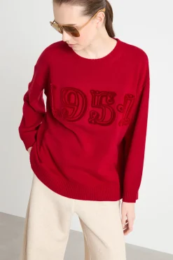 Maglia oversize con motivo floccato - Rosso