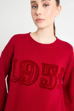 Maglia oversize con motivo floccato - Rosso