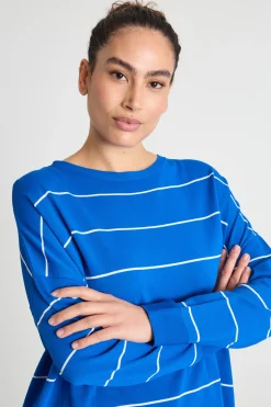 Maglia oversize con spacchi - Blu Bianco