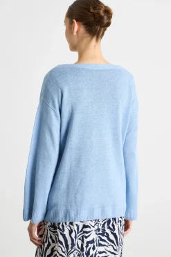 Maglia oversize in filato di lino - Azzurro