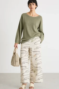 Maglia oversize in filato di lino - Verde