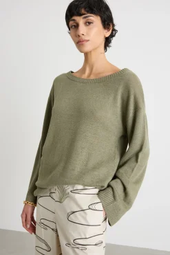 Maglia oversize in filato di lino - Verde