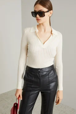 Maglia polo in seta e lana - Latte