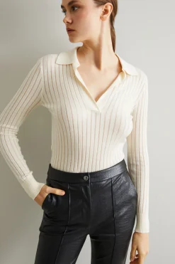 Maglia polo in seta e lana - Latte