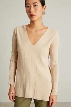 Maglia scollo a v - Beige