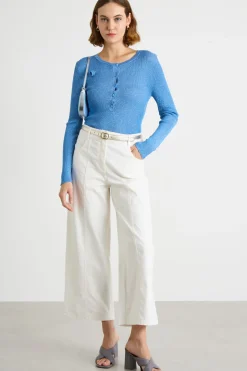 Maglia serafino laminata - Azzurro