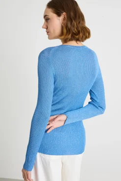 Maglia serafino laminata - Azzurro