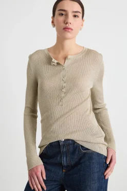Maglia serafino laminata - Beige