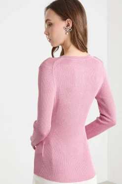 Maglia serafino laminata - Rosa