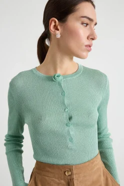Maglia serafino laminata - Verde