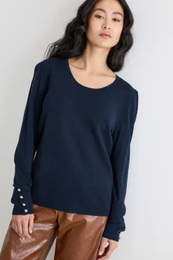 Maglia stretch con ampio scollo - Blu