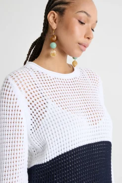Maglia traforata - Bianco Blu
