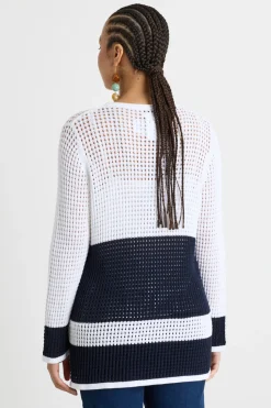 Maglia traforata - Bianco Blu