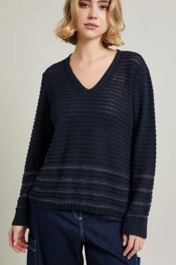 Maglia traforata con inserto lamè - Blu