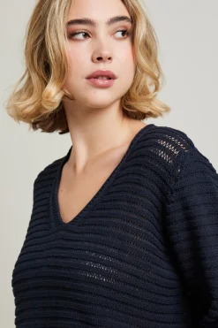 Maglia traforata con inserto lamè - Blu