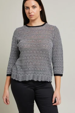 Maglia traforata in misto cotone - Nero Bianco
