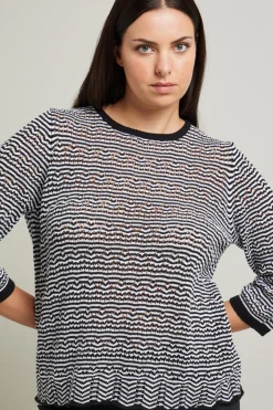 Maglia traforata in misto cotone - Nero Bianco