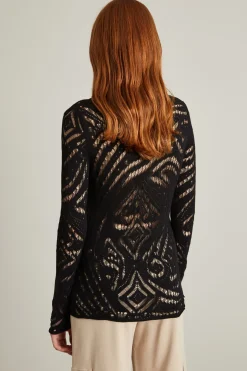 Maglia traforata in viscosa - Nero
