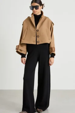 Mantella trench in lana e cotone - Cammello