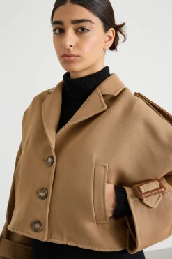 Mantella trench in lana e cotone - Cammello
