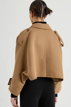 Mantella trench in lana e cotone - Cammello