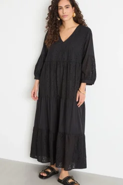 Maxi abito in sangallo - Nero