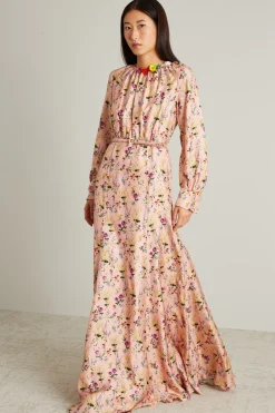 Maxi abito in seta floreale - Rosa