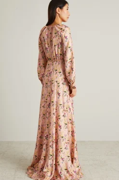 Maxi abito in seta floreale - Rosa
