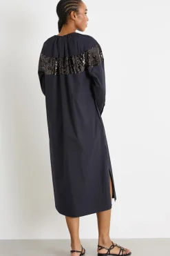 Maxi dress in popeline con paillettes - Blu