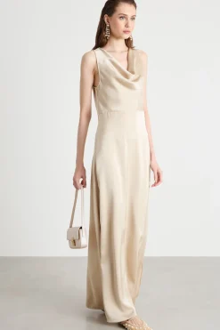 Maxi dress in raso - Beige