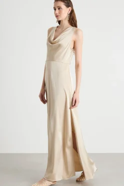 Maxi dress in raso - Beige