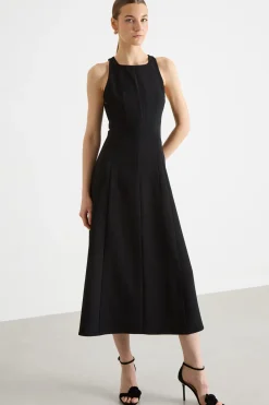 Maxi dress in raso - Nero