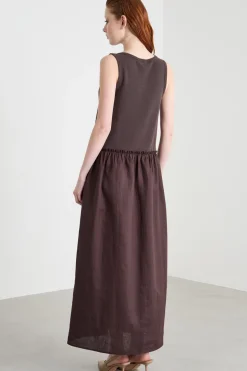 Maxi dress smanicato - Marrone