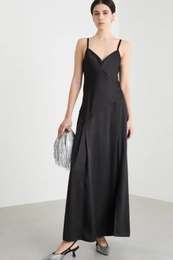 Maxi slip dress in raso - Nero