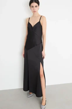 Maxi slip dress in raso - Nero