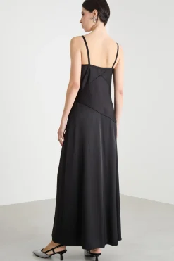 Maxi slip dress in raso - Nero