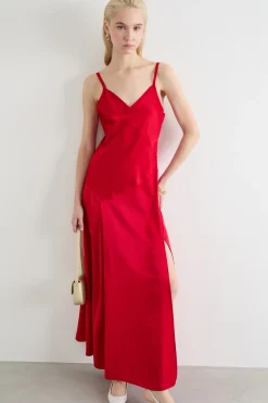 Maxi slip dress in raso - Rosso