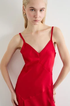 Maxi slip dress in raso - Rosso