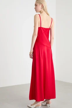 Maxi slip dress in raso - Rosso