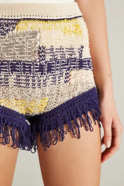 Micro shorts in maglia con frange - Ecru Viola