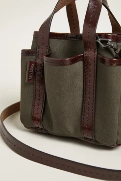 Mini tote bag con tasche esterne - Kaki Marrone Scuro
