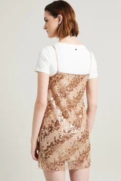 Mini abito con paillettes - Sabbia