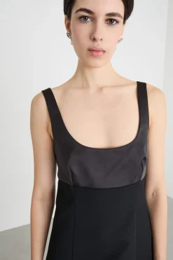 Mini abito in twill e raso - Nero