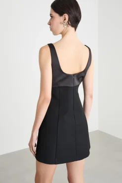 Mini abito in twill e raso - Nero