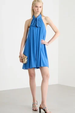 Mini abito svasato in georgette - Blu